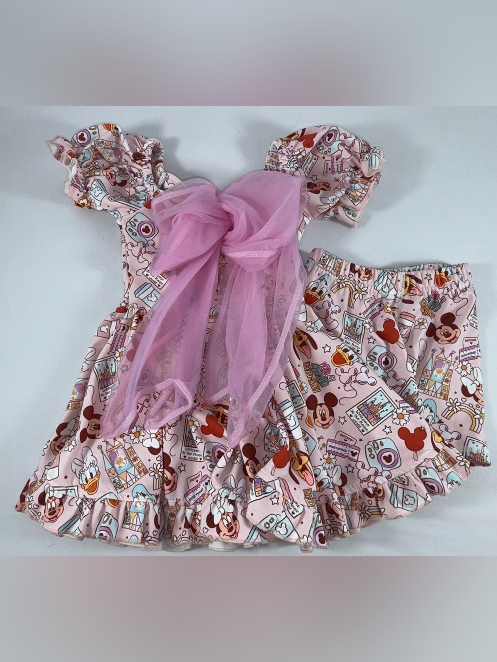 NWOT-Wild Luxe Custom 12M Disney Print Toddler Girls Dress & Matching Shorts Set